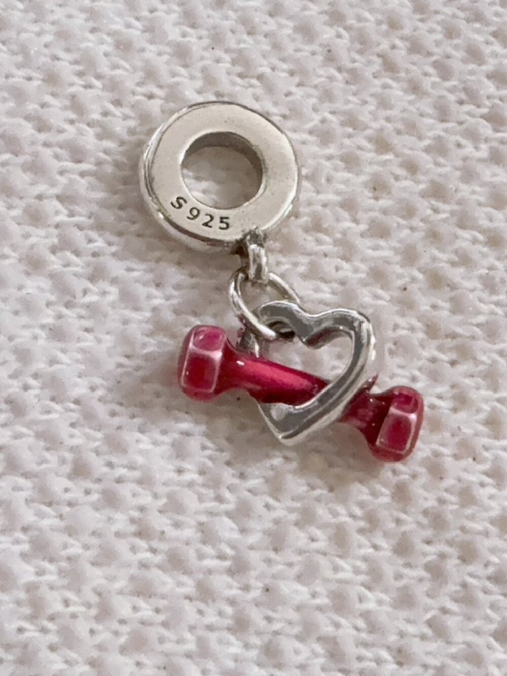 Dumbbell & Heart Sterling Silver Charm For Pandora Bracelet Necklace